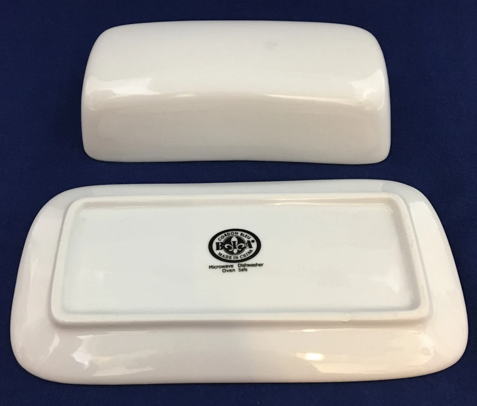 Vintage BIA Cordon Bleu Porcelain Butter Dish White 2Piece Cover and Under Plate - Image 4 of 4