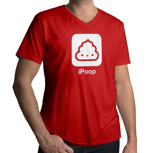 iPoop iPhone App Symbol süß cool toll humorvoll lustig Herren T-Shirt V-Ausschnitt - Bild 7 von 21