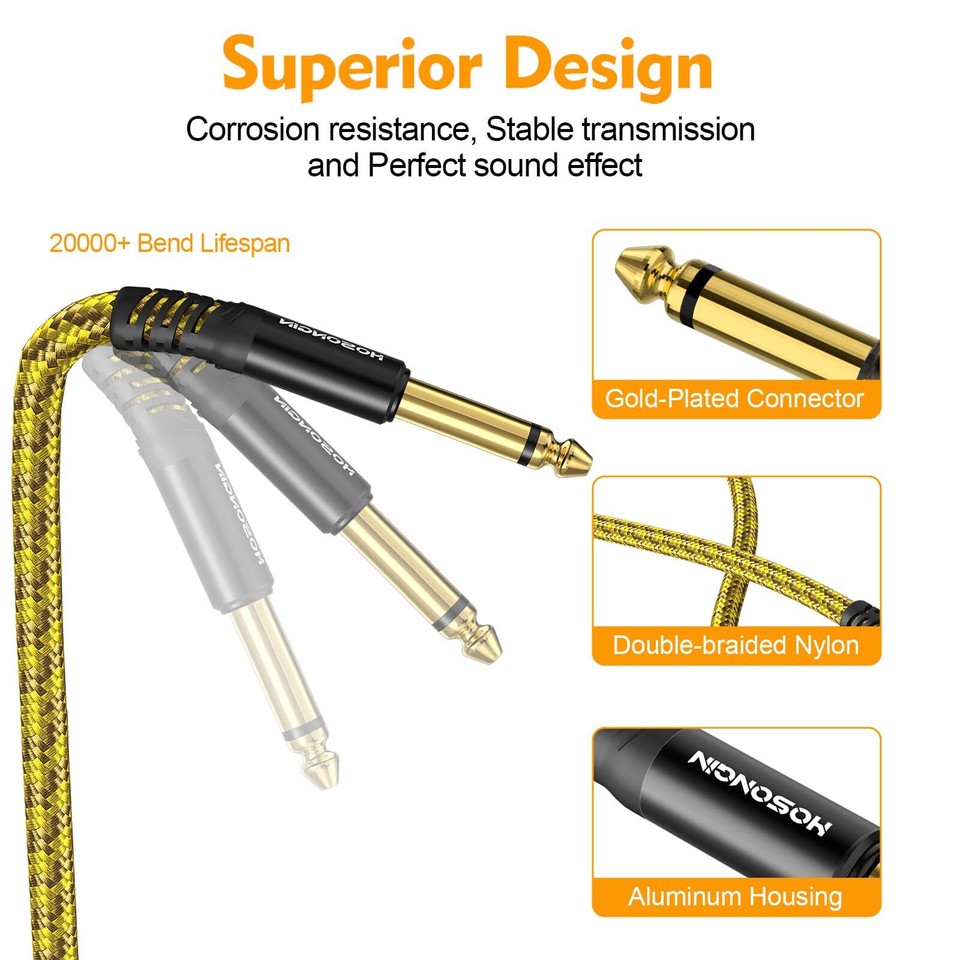 Guitar Cable 2 Pack 10ft 1/4 Inch Instrument Cable Bass AMP Cord for