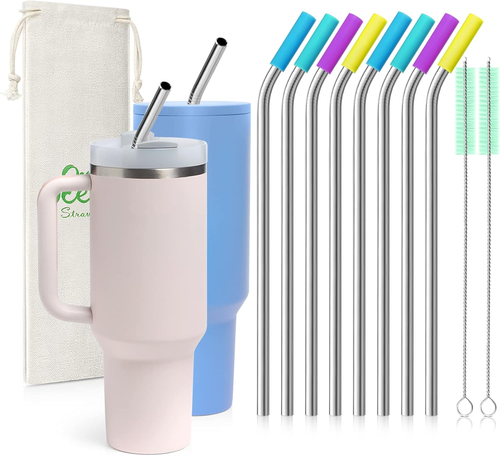 8 Piece 5/16 Inch (8Mm) Wide Bent Stainless Steel Straws for 40 Oz Tumbler with - Picture 10 of 12