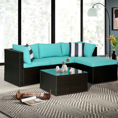 5 Pieces Patio Furniture Outdoor Wicker Sectional Patio Rattan Chair, Sofa Set - Picture 11 of 25