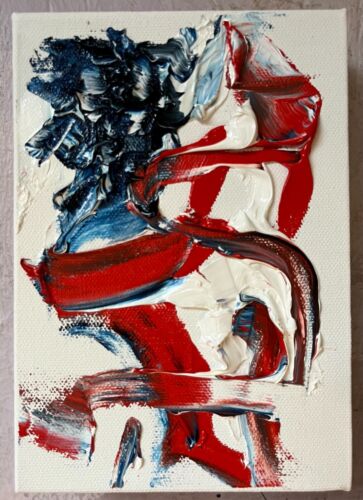 Red, White & Blue, Oil Painting, Gallery Art, 5"x7"x2", Abstract Arts - Picture 3 of 24