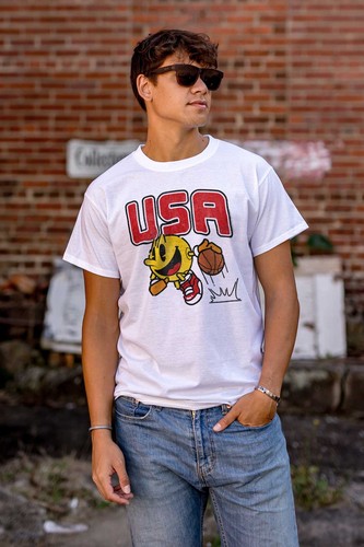 Retro PACMAN Arcade Game Basketball Team USA Womens or Mens Crewneck T Shirt Tee - Picture 5 of 7