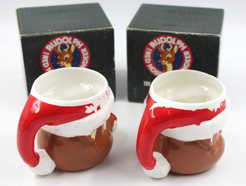 2 Vtg Rudolph Reindeer Ceramic Mug Robert L May Co Applause Christmas Chippy - Picture 4 of 15