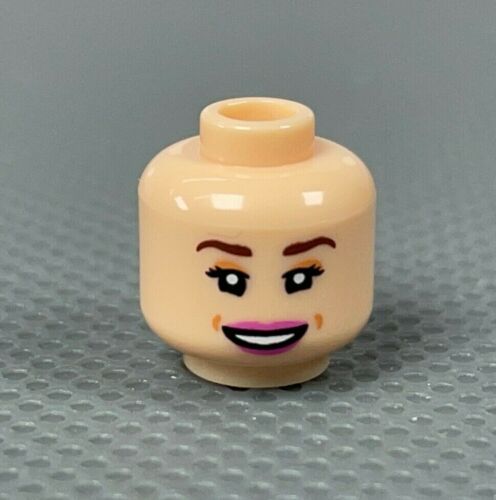 LEGO Light Nougat Female Minifigure Head Brown Eyebrows Magenta Lips Smile Teeth - Picture 3 of 6