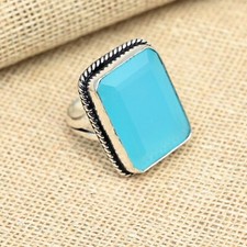 Blue Chalcedony Gemstone Handmade 925 Sterling Silver Ring Jewelry