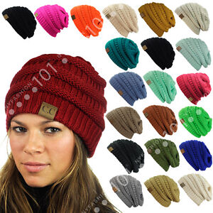New Womens Mens Knit Slouchy Beanie Thick Winter Hat Unisex Slouch Neon Colors