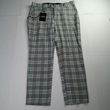 Man Boohoo 32S Skinny Check Suit Trouser  With Chain Gray Green Plaid Pants