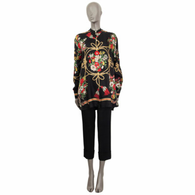 63227 auth GUCCI black silk twill FLORAL TASSEL OVERSIZED Button 