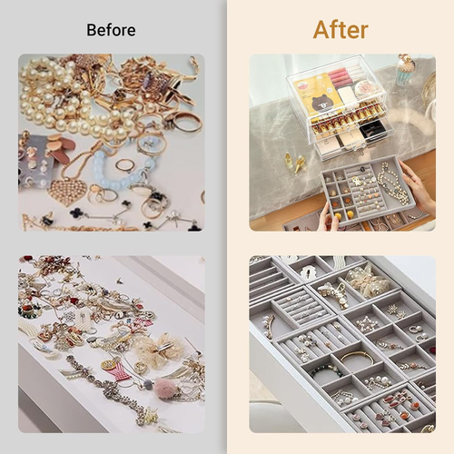 Acrylic Jewelry Organizer with 3 or 5 Drawers Clear Acrylic Velvet Earring Neckl - Picture 6 of 7