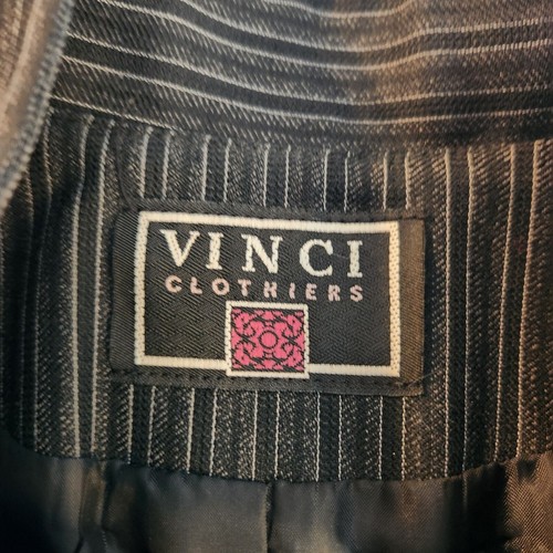 Vintage Vinci Clothiers Wool Blend Pinstripe Jacket Size 42 Gray & Black classic - Picture 3 of 6
