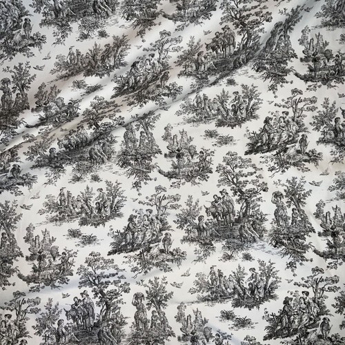 Toile fabric black cream 100% cotton draperies upholstery 56” by the yard - Picture 2 of 10