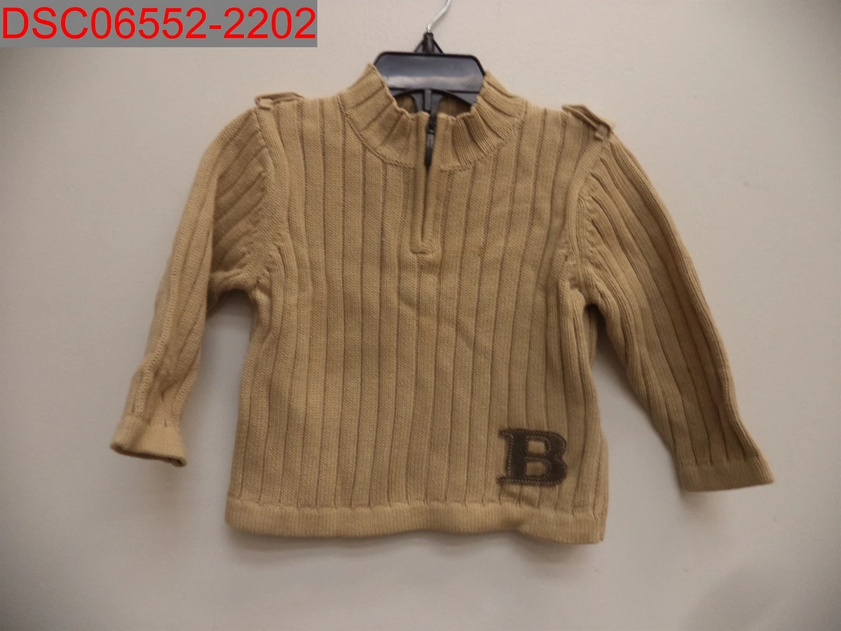 NWOT Stain Burberry Toddler Boys Beige 1 4 Zip Rib Knit Sweater