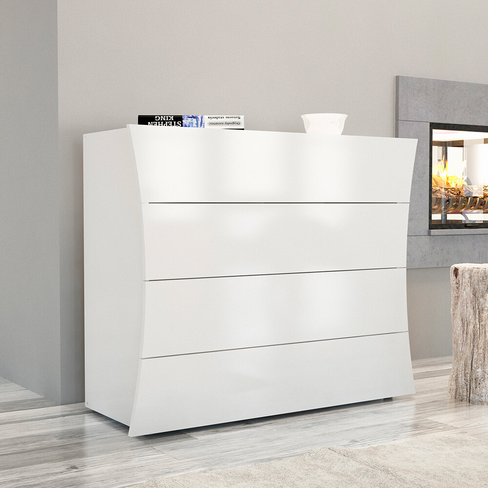 Cajonera cómoda diseño dormitorio 4 cajones blanco brillante Arco Draw