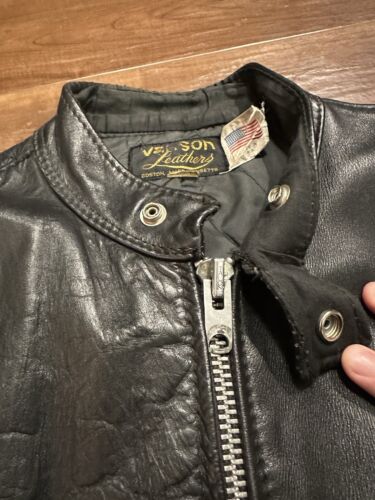 VINTAGE 80s VANSON Leather Biker Jacket Size 42 Harley-Davidson Large USA - Picture 3 of 5