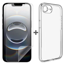 For Apple iPhone 16e Clear Phone Case Cover and Soft Film Screen Protector Guard