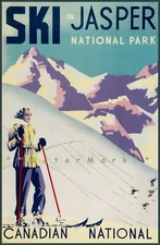 Ski Jasper Canadian National Park Vintage Poster Print Retro Winter Sports Art