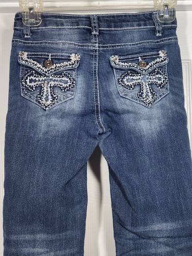 Revolution by Revolt Girls Sz 8 Jeans Bling Cross Boot Cut Tween Teens (24x24) - Picture 10 of 11