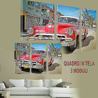 QUADRI MODERNI TELA ARTE 120X90 3PZ AUTO D'EPOCA 500 ROSSA RED ARTE ARREDO - Foto 1 di 1