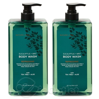 2-PK Nature Love Refreshing Shea Butter Body Wash Shower Gel - Eucalyptus + Mint