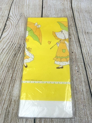 Vtg 70s Holly Hobbie Paper Tablecloth Table Cover Cottagecore 54x96 NOS - Picture 1 of 6