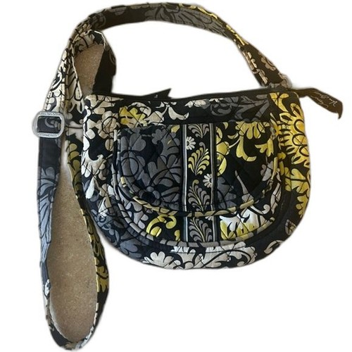 Vera Bradley Black Yellow Saddle Up Crossbody Bag Baroque Floral Small