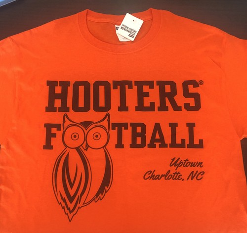 NWT Hooters Football T-Shirt Charlotte NC Restaurant Owl Orange Mens Sz Medium - Picture 3 of 6