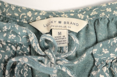 LUCKY BRAND Floral Print Boho Peasant Blouse Long Sleeve Top, Green, Women's M - Picture 6 of 6