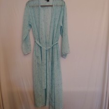 Halston delicate sheer feminine baby blue and silver wildflowers tie robe with p