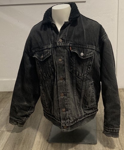 Vintage Levi’s Type 3 sherpa black denim trucker Jacket  men’s size L pre-owned - Afbeelding 22 van 22