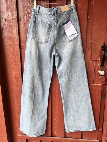 High Rise Light Wash Wide Leg Denim Blue Jeans Pistola - Picture 11 of 12