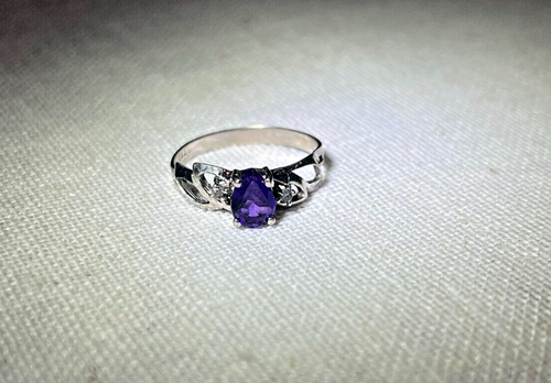Anello Oro Bianco 10KT Ametista e Diamanti - Foto 5 di 5