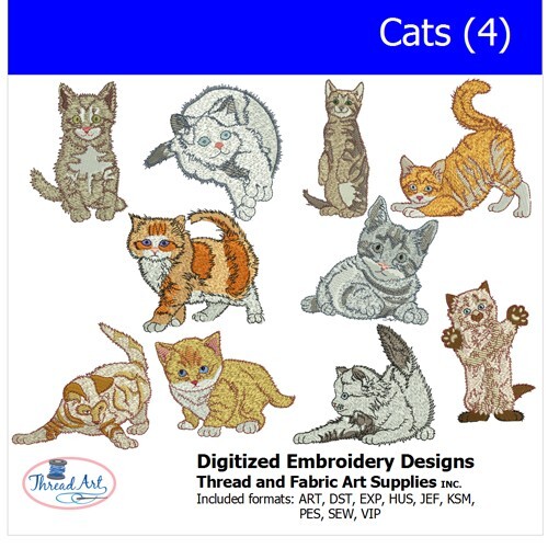 Embroidery Design Set- Cats (4) - 10  Designs - 9 Formats - USB Stick - Picture 1 of 12