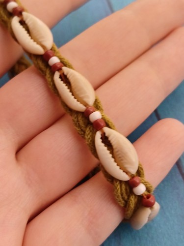 Modern Bohemian Surfer Style Cord & Cowrie Shell Beaded Bracelet - Picture 6 of 10