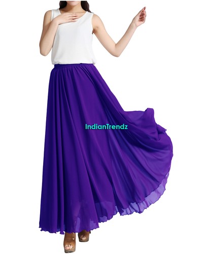Women Maxi Skirt Chiffon Double Layer Please Retro Beach Long Dress Elastic Club - Picture 109 of 170