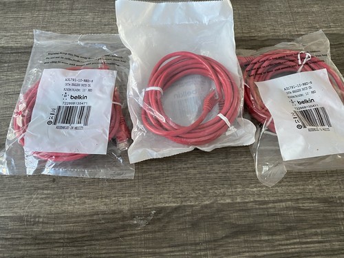 Belkin 10 feet Snagless Red Ethernet Cable New set of 3 packs RJ45M A3L791