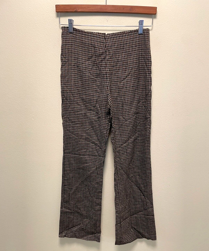 Vintage Womens Pants Medium Brown Plaid Flare Leg High Rise Academia Grunge 90s