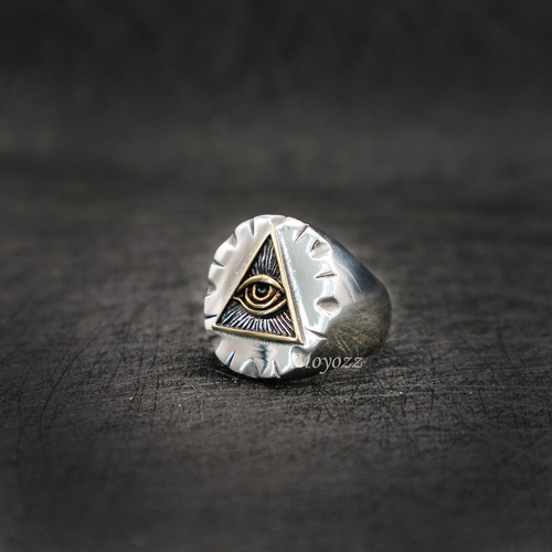 Anillo de acero inoxidable para hombre dorado masónico Hip Hop ojo de la providencia para hombre regalo - Imagen 2 de 6