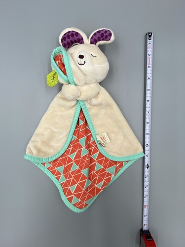 B Cuddly Bunny Rabbit Plush Lovey Baby Security Blanket Orange Aqua Triangles - Picture 7 of 9