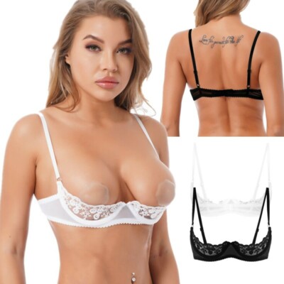 Damen Bügel BH Sheer Spitzen offene Büstenhebe Dessous Unterwäsche Schwarz