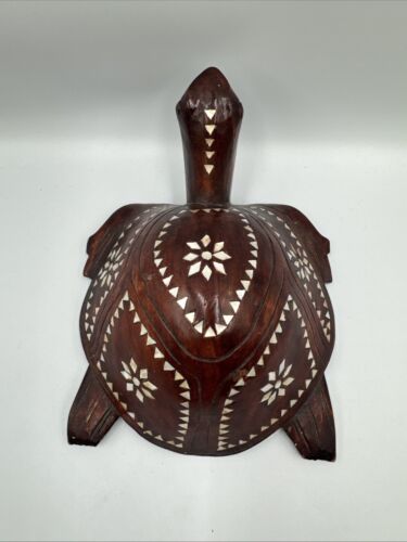 Vintage Carved Wooden Turtle With Paua Shell Decoration 22 cm - Picture 4 of 5