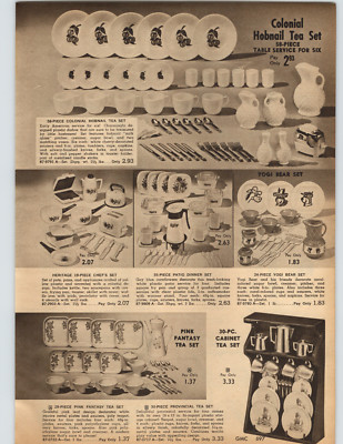 1962 PAPER AD Yogi Bear Quick Draw McGraw Toy Plates Hobnail Tea Set