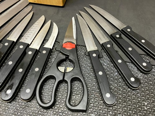 14 Pc Farberware Triple Rivet Knive Set w/ Beech Wood Knife Block free shipping - Picture 3 of 13