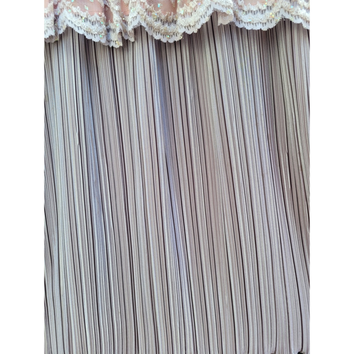 Maxi Vestido Vintage CI Gris Melocotón Brillante Encaje Superpuesto Cuello en V Plisado Peplum - Imagen 5 de 16