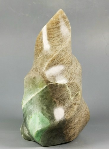 RARE NATURAL green moonstones QUARTZ CRYSTAL Flame Orbicular Reiki Statue - Picture 2 of 12