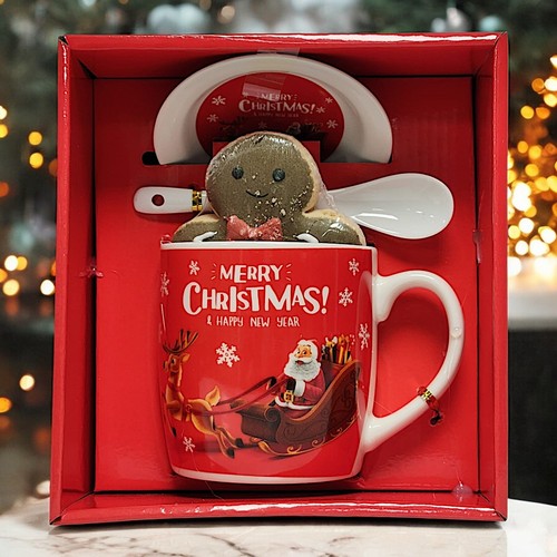 Festive Gingerbread Cookie Mug Set Merry Christmas & Happy New Year Plate spoon - Picture 4 of 31
