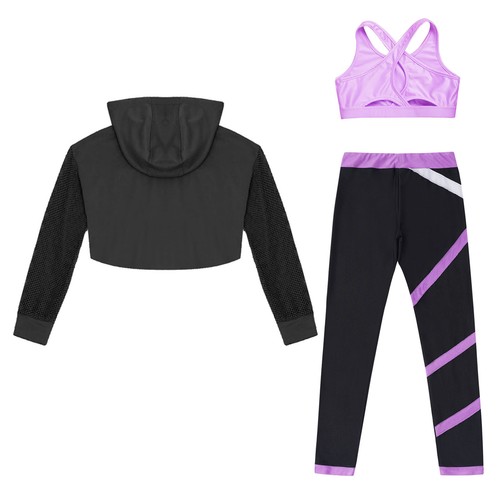Kids Girls Set Camisole Outfit Fashion Crop Top Dance Hoodie Jazz Pant Workout - Picture 38 of 44