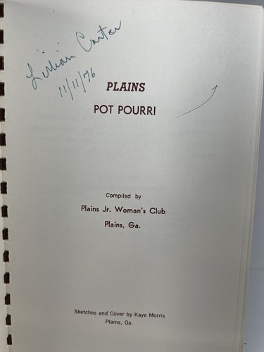 1976 Vintage Plains Pot-Pourri Cookbook Signed Ms Lillian Mother Of Jimmy Carter - Picture 5 of 11