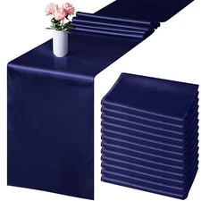 12 Pack Satin Table Runner 12 x 108 Inch Navy Blue Long Wedding Satin Silk Ta...