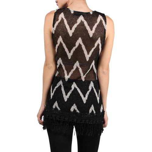 Ryu sheer lace sleeveless black and cream top - Picture 2 of 7